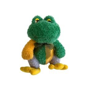 Kuddle Me Toys Vtg Frog Green Yellow Gray Colorblock Plush Stuffed Animal Toy